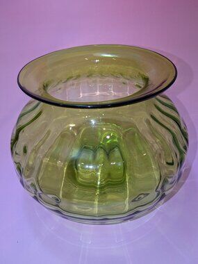 MCM Green Glass Vase Optic Swirl Flared Rim